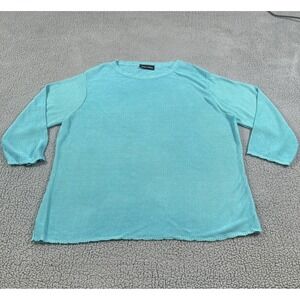 Sharon Anthony Women 1X Teal Knit Sweater Top Short Sleeve Plus Size Rayon